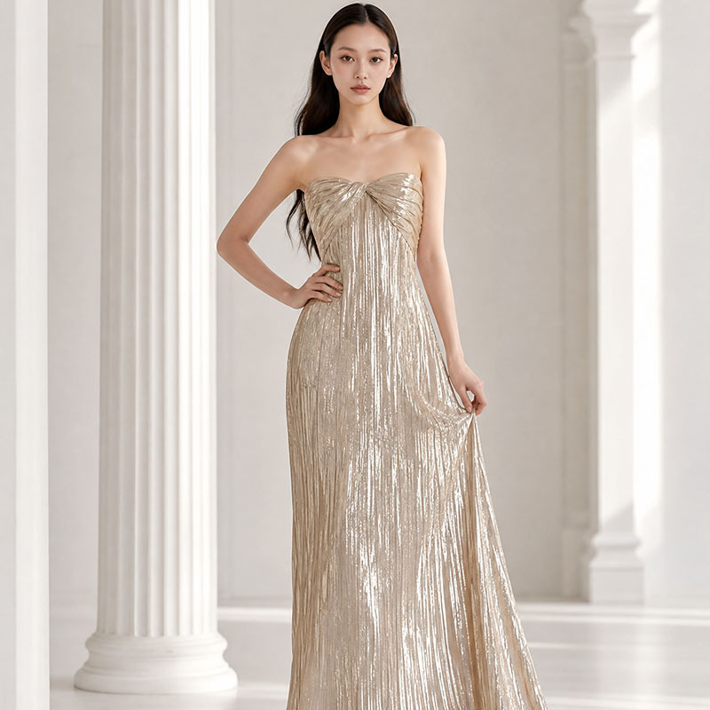 French-Style Strapless Light Luxury High-End Niche Engagement Wedding Bride Light Wedding Dress Morning Gown Toast Dress Evening Party Dress