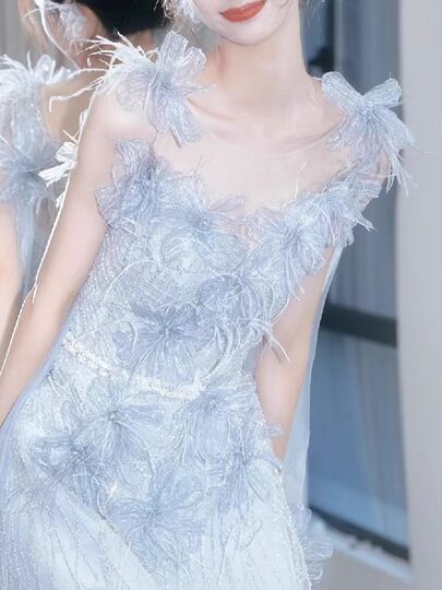 Blue Evening Dress Banquet Coming-Of-Age Ceremony Girl High School Student Stunning High-End Princess Dress Host 2025 New Style