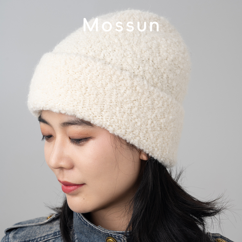 Mossun Alpaca Series Suri Young Alpaca Wool Thermal Hat Versatile Warm Knitted Beanie for Women Winter