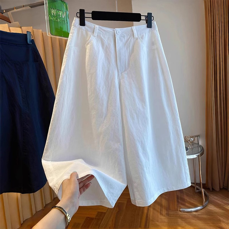 White Cropped Wide-Leg Pants for Women, Summer Thin Style, Petite High-Waisted, Slimming, Versatile, Drapey, Loose Straight-Leg Mid-Length Pants White Cropped Wide-Leg Pants for Women, Summer Thin Style, Petite High-Waisted, Slimming, Versatile, Drapey, Loose Straight-Leg Mid-Length Pants