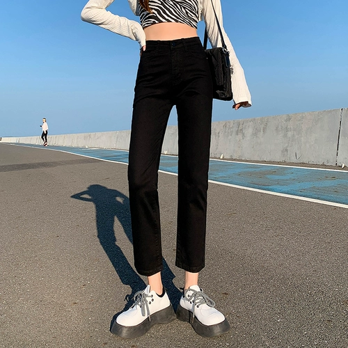 Осенние приталенные джинсы, весенние белые штаны, высокая талия, подходит для подростков