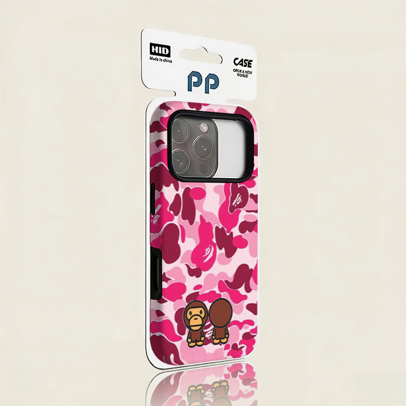 Pink Camouflage Double Ape Design Suitable for Apple 17 Pro Max Phone Case iPhone 16 Pro Film Ip15 Two-In-One 14 Double-Layer 13 High-End Feel 12 Internet Celebrity Female 11 New Model Xr Hard Case 78Plus