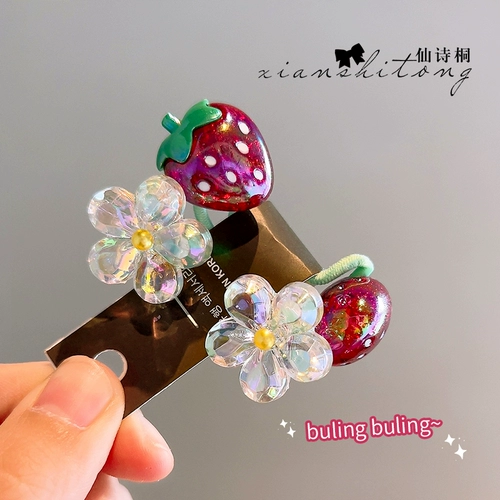 Милая клубника, резинка для волос, детский аксессуар для волос, в цветочек, Южная Корея