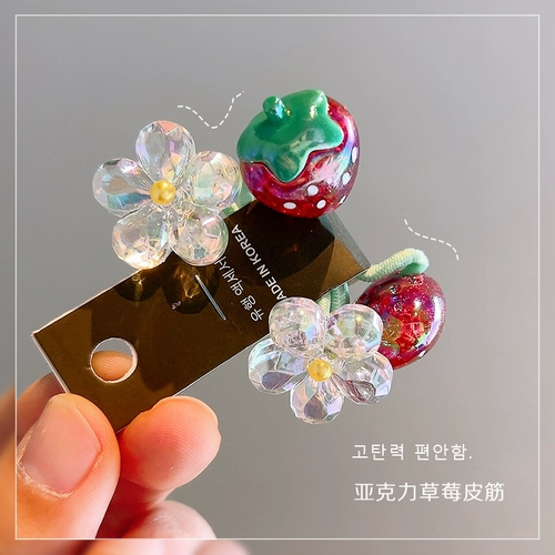 Милая клубника, резинка для волос, детский аксессуар для волос, в цветочек, Южная Корея