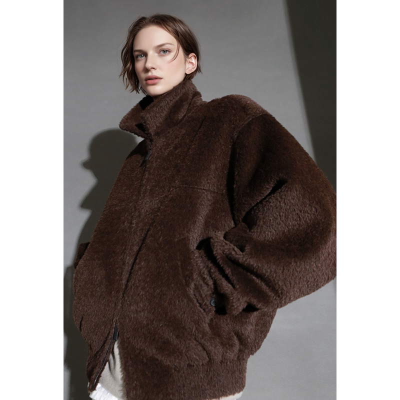 Jianchuang Amber Flow Luxurious Mink Fur Collar Design Suli Alpaca Wool Coat Women's Jacket Fur-Like Outerwear