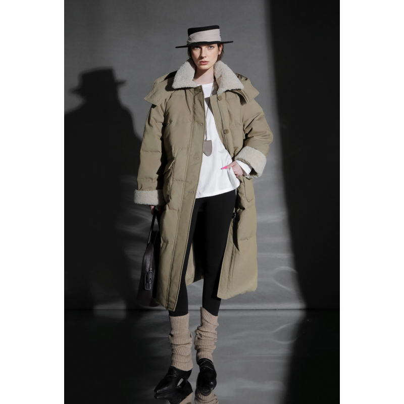 3/ Lamb Fur Collar Design Mid-Length Hooded down Jacket for Women, Dongdaemun Warm Thickened White Duck down Coat 3/ Lamb Fur Collar Design Mid-Length Hooded down Jacket for Women, Dongdaemun Warm Thickened White Duck down Coat