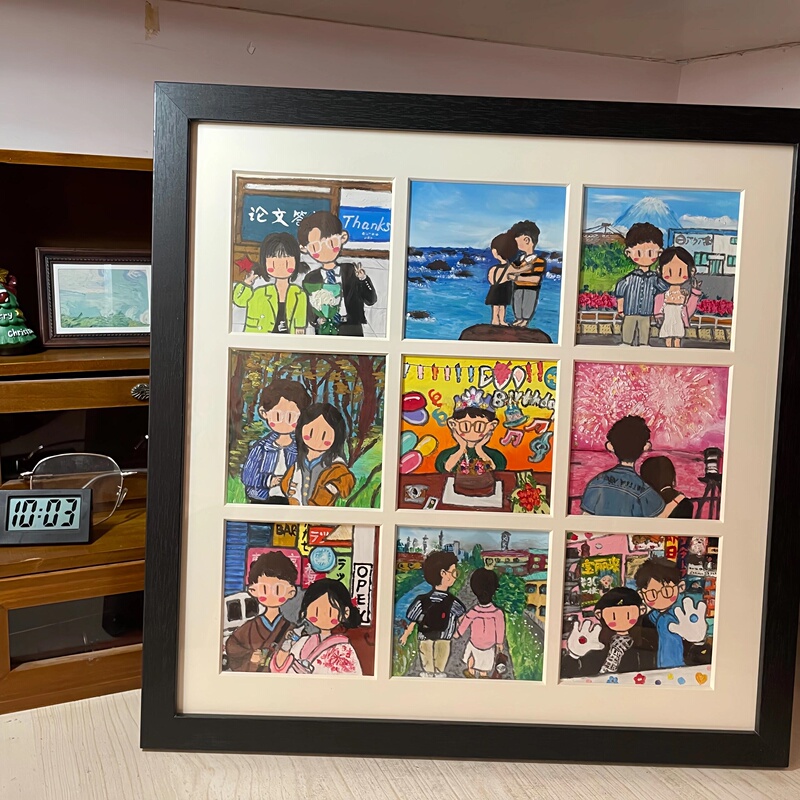 Newmasus Nine-Square Grid Hand-Painted Cartoon Portrait Photo Frame Couple Gift Commemorative Four-Square Grid Photo Painting Newmasus Nine-Square Grid Hand-Painted Cartoon Portrait Photo Frame Couple Gift Commemorative Four-Square Grid Photo Painting