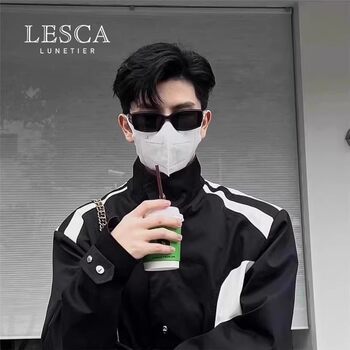 Lesca Square Frame Sunglasses for Men, Hip-Hop Sunglasses, Square Prescription Glasses, High-Definition Photo-Taking Round Lenses, Sunshade Black Frame