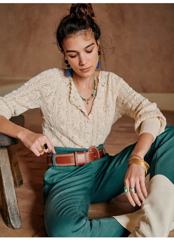 Discounted In-Stock Sezane 25 Early Autumn Yang Caiyu Style Handmade Crochet Hollow-Out Lace Knit Cardigan
