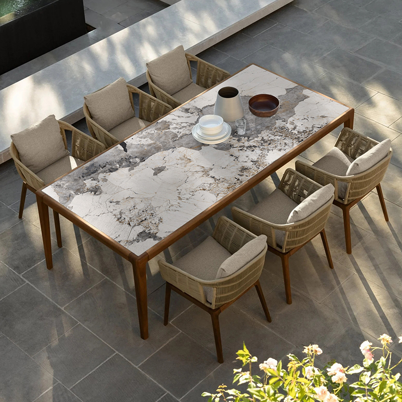 Babasa Outdoor Leisure Table and Chair Set for Villa Garden Courtyard Design, Hotel and Guesthouse Terrace Teak Dining Table and Chairs Babasa Outdoor Leisure Table and Chair Set for Villa Garden Courtyard Design, Hotel and Guesthouse Terrace Teak Dining Table and Chairs