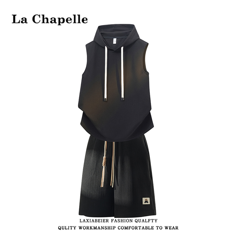La Chapelle Men's Sports Suit 2026 American Style Hooded Sleeveless Loose Summer Vest Shorts Sports Set