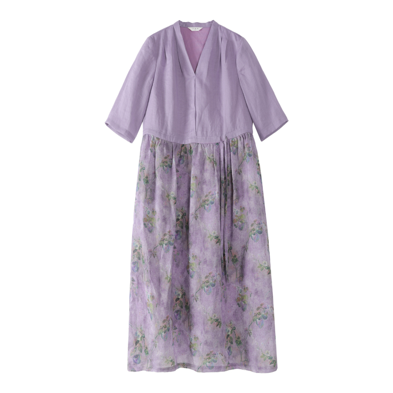 Ziping/Original Ramie Patchwork Printed Travel Dress with Artistic Elegance and Style, Long Dress, New Summer Model Ziping/Original Ramie Patchwork Printed Travel Dress with Artistic Elegance and Style, Long Dress, New Summer Model