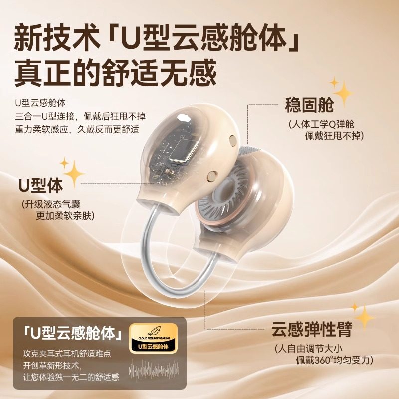 Bluetooth Earphones, Open-Ear Design, 2025 New Model, True Wireless, Clip-On Ear Hook, Sports Running, Air Conduction