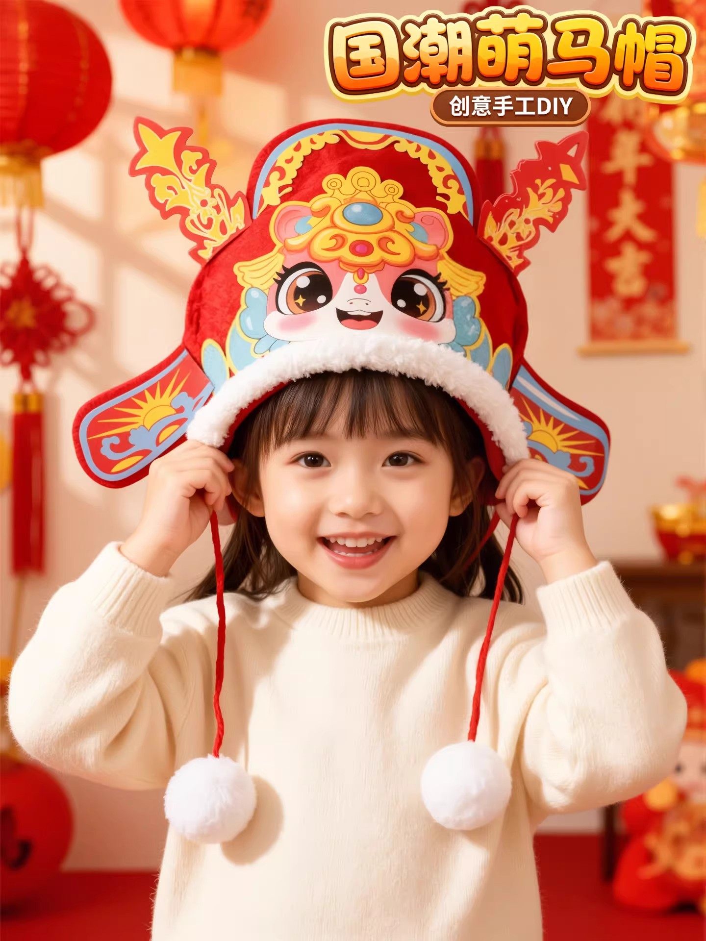 Year of the Horse New Year Spring Festival New Year's Day Chinese Style Cute Horse Hat Handmade DIY Children's Craft Materials Kindergarten Horse Head Hat