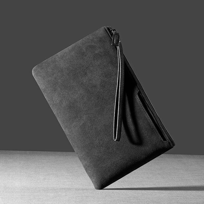 European and American Fashion Men's Clutch Bag Black Suede Zipper Envelope Bag Casual Large Capacity Simple Handbag Portable European and American Fashion Men's Clutch Bag Black Suede Zipper Envelope Bag Casual Large Capacity Simple Handbag Portable