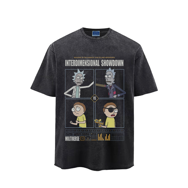 Young Guns Rick and Morty American Retro Washed Vintage Print Trendy Summer Loose Versatile T-Shirt