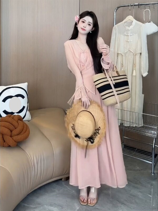 Super Beautiful Fairy Suit for Women 2024 Early Autumn Thin New Chinese Style Slimming Belly-Covering Camisole Wide-Leg Pants Three-Piece Set