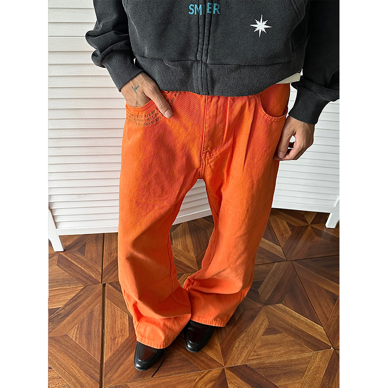 Seenlt American Retro Loose Wide-Leg Jeans for Men and Women, Orange Straight-Leg Casual Versatile Casual Style Long Pants Seenlt American Retro Loose Wide-Leg Jeans for Men and Women, Orange Straight-Leg Casual Versatile Casual Style Long Pants