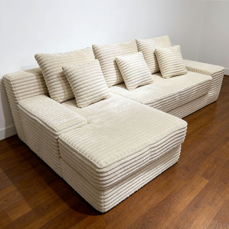 [Removable and Washable] Vacuum Compressed Sofa, Tofu Block Corduroy Fabric, Pure Sponge, Eco-Friendly, Straight-Row Sofa for the Living Room