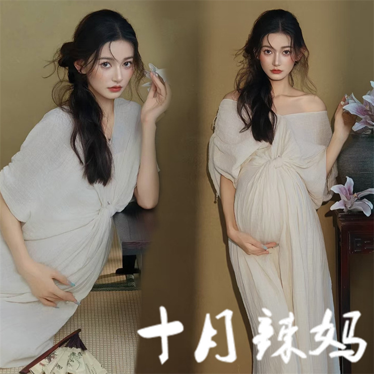 Maternity Photography Clothing Studio New Vintage Chinese-Style Elegant and Sophisticated Dress for Maternity Photos Taken at Home