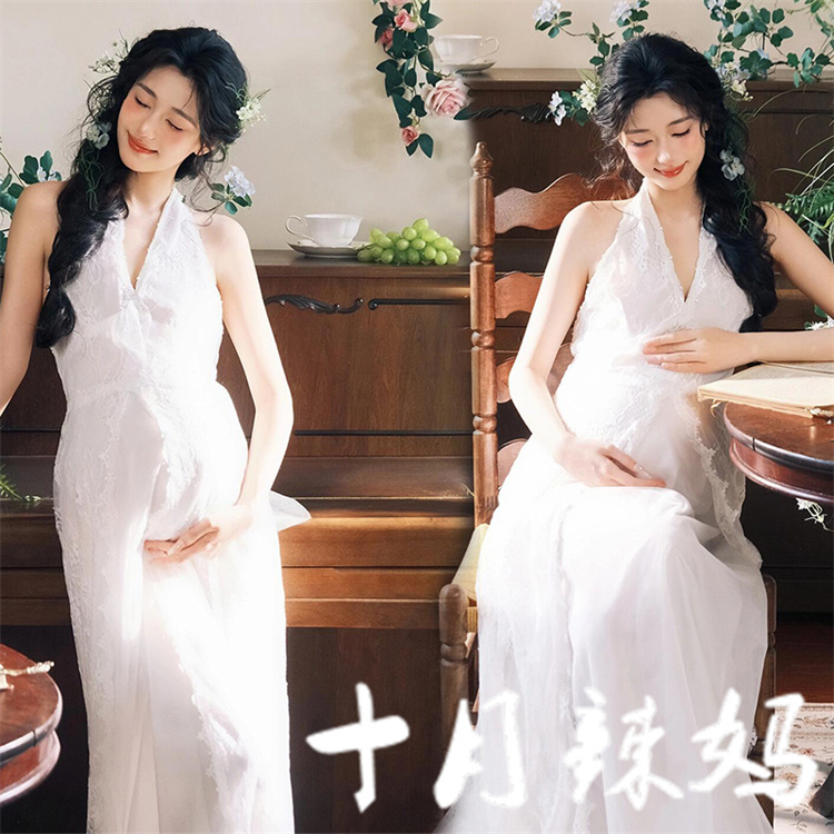 Maternity Photo Clothing New Style Studio Beautiful Retro White French Lace Dress for Pregnant Moms High-End Photography Outfit Maternity Photo Clothing New Style Studio Beautiful Retro White French Lace Dress for Pregnant Moms High-End Photography Outfit