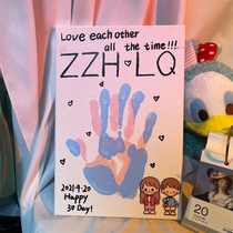 Lovers hand-printed photo frame to remember oil painting paint DIY handmade palm print mud handfilm Multi-bestie Valentines Day gift