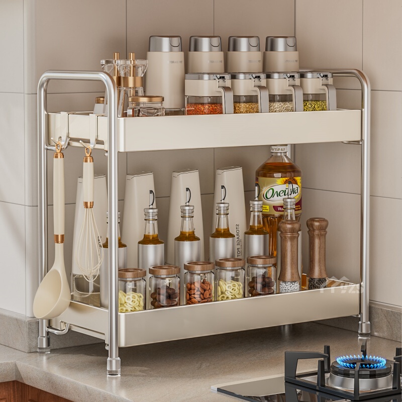 Stainless Steel Kitchen Spice Rack Double-Layer Household Countertop Condiment Salt Storage Rack Narrow Multifunctional Storage Rack Stainless Steel Kitchen Spice Rack Double-Layer Household Countertop Condiment Salt Storage Rack Narrow Multifunctional Storage Rack