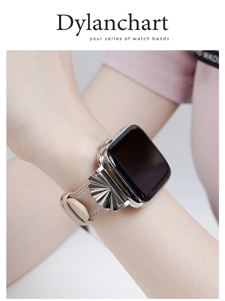 Стиль кожаного ремешка для Apple Watch поколения S7S8, женские модели подходят для iWatch 1/2/3/4/5/6/SE, высококачественный сенсорный металлический Apple Watch