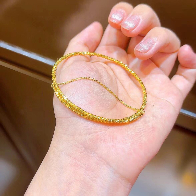 18K Gold Super Shiny Disco Bead Bracelet New High-End Bracelet Memory Bangle