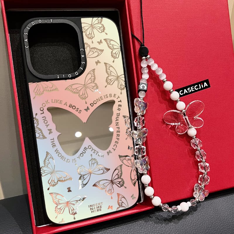 Casetiy Collaboration Iridescent Butterfly Magnetic Magsafe Case for Apple 16 Pro Max iPhone 17 Pro Mirror Finish 15 Plus Celebrity Style 14 Japanese and Korean Style 13 Personalized 12 Shockproof