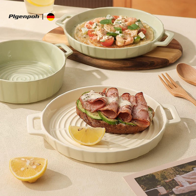 German Plgenpoh Double-Eared Baking Dish, Oven and Microwave-Safe Bowl, Air Fryer Ceramic Western-Style Plate, Fruit Plate