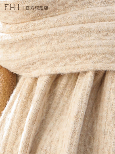 FHI Damen-Winter-High-End-Schal, gestrickt, gestreift, cremefarben, warm, verdickt, High-End-Geburtstagsgeschenk, Geschenkbox