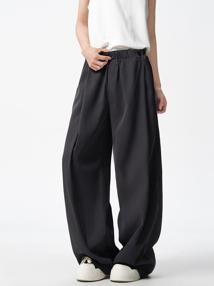 Wmnm American-Style Gray Pleated Dress Pants for Men, Thin, High-End, Cool and Stylish, Drapey, Cleanfit, Scimitar Wide-Leg Pants for Summer