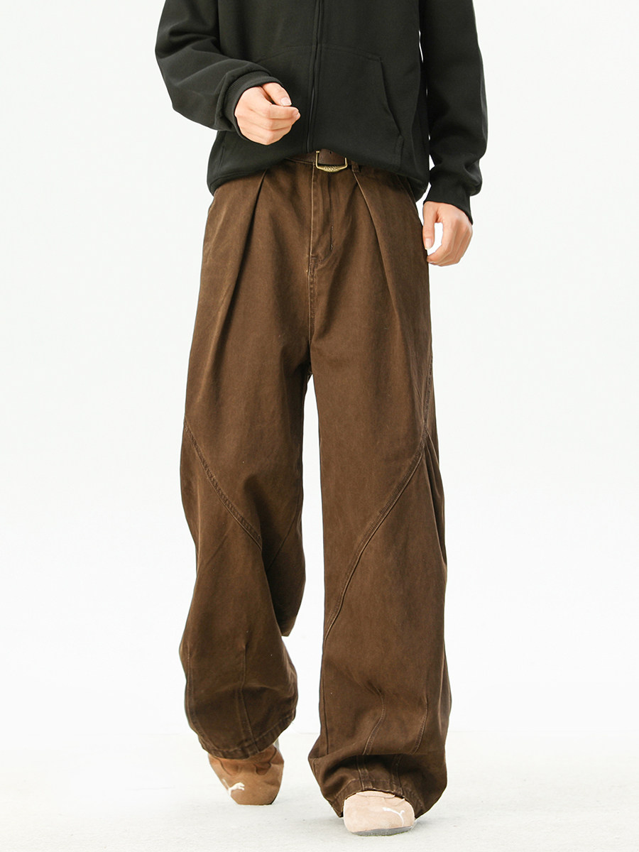 Wmnm American-Style Cleanfit Cargo Pants for Men, Spring and Autumn, Deconstructed Pleated Straight-Leg Pants, Pure Cotton, Cool and Casual Long Pants