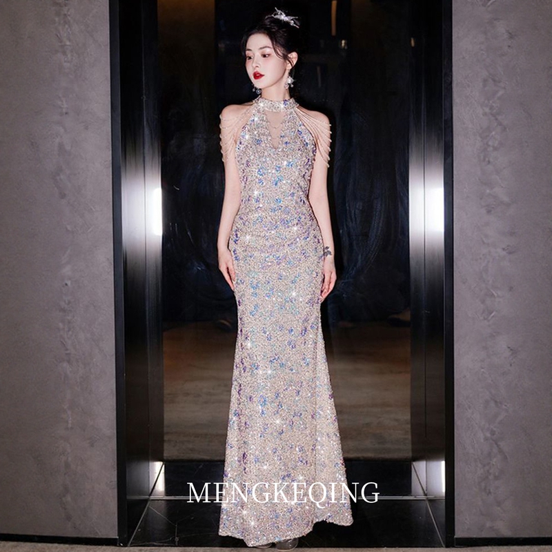 Evening Dress, High-End Light Luxury Women's Banquet 2026 New Style, Elegant Annual Meeting Host, Niche Fishtail Sequin, High-Class Feel Evening Dress, High-End Light Luxury Women's Banquet 2026 New Style, Elegant Annual Meeting Host, Niche Fishtail Sequin, High-Class Feel