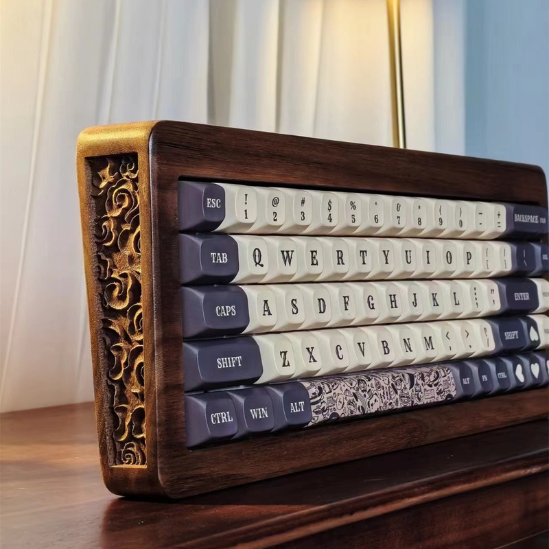 68/100-Key Cloud Wood Three-Mode Carved Solid Wood Keyboard Black Walnut Ebony Beech Wood