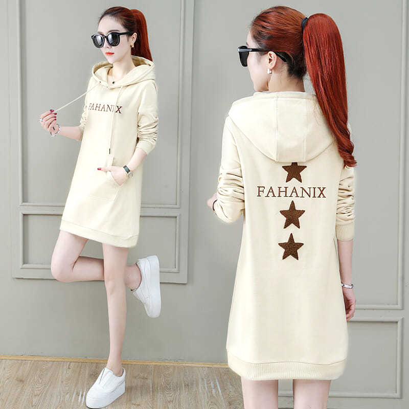 Mid-Length Hooded Sweatshirt for Women, New Spring and Autumn Style, Loose Korean Style, Hip-Covering Top, Stylish Casual Dress for Petite Women