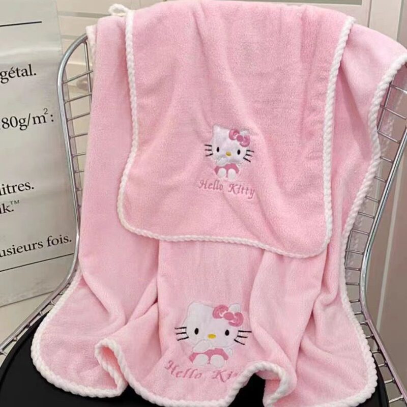 Pink Hellokitty Bath Towel, Towel Drying Cap, Cute Cartoon Super Soft Coral Velvet Absorbent Bath Towel Pink Hellokitty Bath Towel, Towel Drying Cap, Cute Cartoon Super Soft Coral Velvet Absorbent Bath Towel