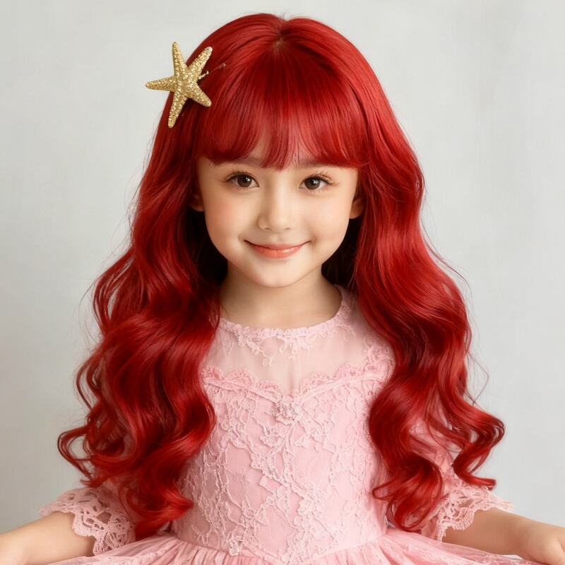 Children's Wig Cosplay Alice Long Curly Hair Mermaid Princess Red Big Waves Festival Performance Full Head Wig
