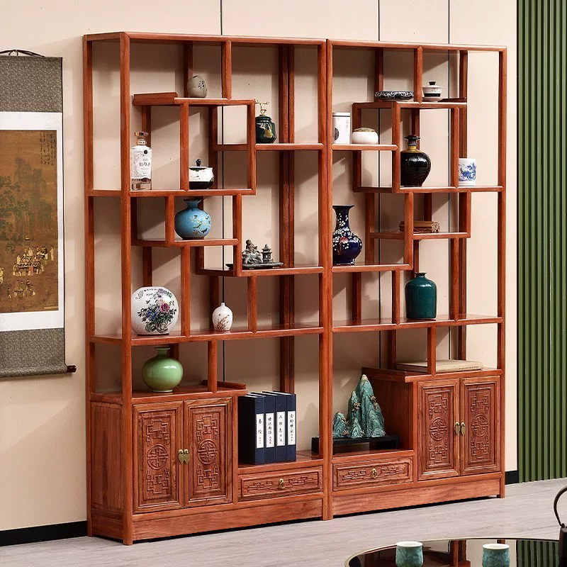 Antique-Style Solid Wood Living Room Partition Shelf Display Cabinet, Golden Rosewood Large Round Antique-Style Multi-Treasure Shelf, New Chinese Style Antique-Style Solid Wood Living Room Partition Shelf Display Cabinet, Golden Rosewood Large Round Antique-Style Multi-Treasure Shelf, New Chinese Style