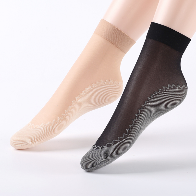 女性用ショートストッキング10足組、スチールストッキング、夏用、薄手、引っ掛かり防止、肌色、コアスパンシルククリスタルストッキング、耐摩耗性