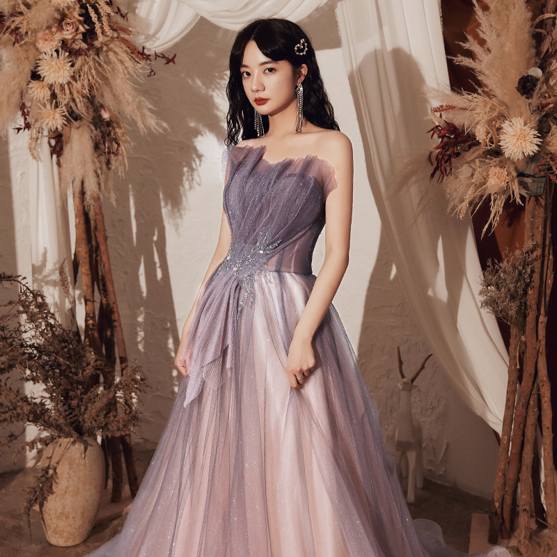 Annual Meeting Evening Dress for Women 2025 New Style Banquet Elegant Temperament Strapless Design Socialite Host