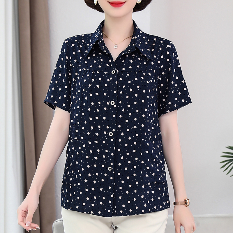Mother's Clothing, Middle-Aged Women's Fashionable Short-Sleeved Shirts, Middle-Aged and Elderly Women's Summer Loose Large-Size Lapel Shirts