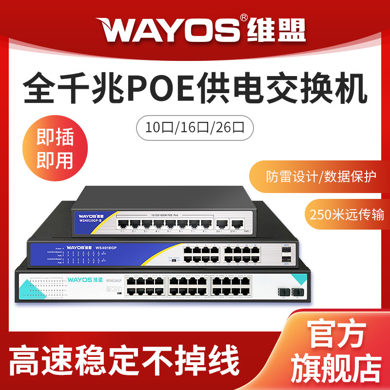 Wayos Weimeng Full Gigabit Switch 10-Port/16-Port/2-Port Poe Power Supply Network Switch Splitter Dormitory Hotel Enterprise Factory Ap Management Networking