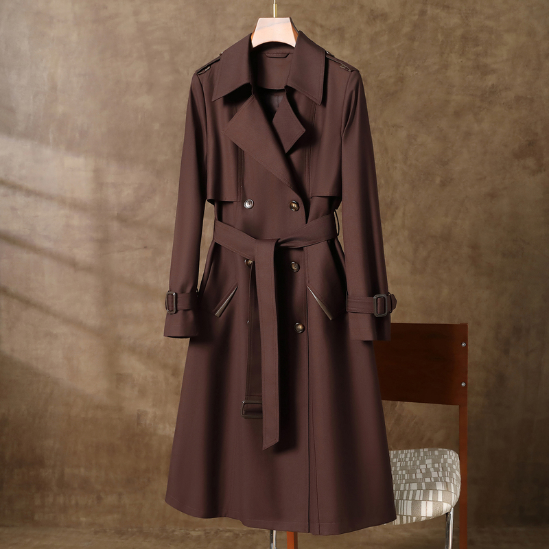 Candycans Is a Classy European-Style Purple Trench Coat for Women, Mid-Length, with a High-End Feel, Suitable for Tall Individuals