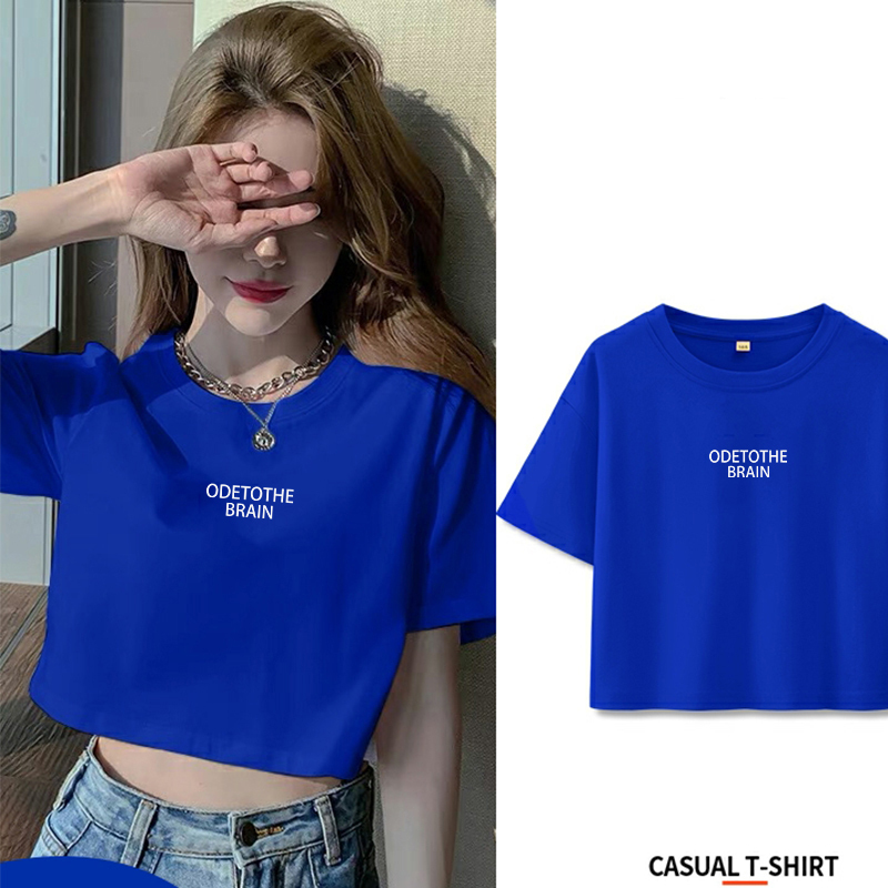 Klein Blue Short Top, Loose Fit, Pure Cotton, High-Waisted, Short-Sleeved T-Shirt for Women, Summer, Petite, Niche Design