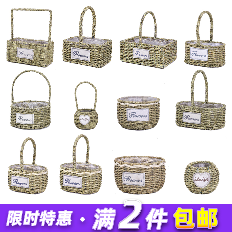 Flower basket handgrass knitted vines with woven bamboo woven handmade fruit dried flowers flower arrangements moon Pendulum Pieces Prop Chicken Egg Flower Baskets-Taobao