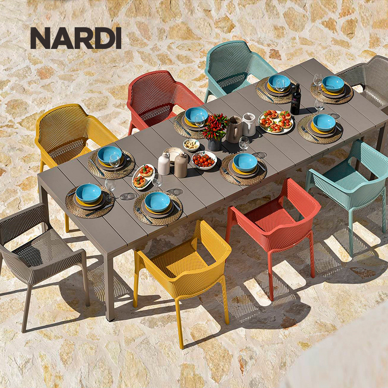 Nardi Italian Imported Outdoor Table and Chair Set, Extendable Long Table, Terrace Garden Courtyard Table and Chairs, Outdoor Dining Table