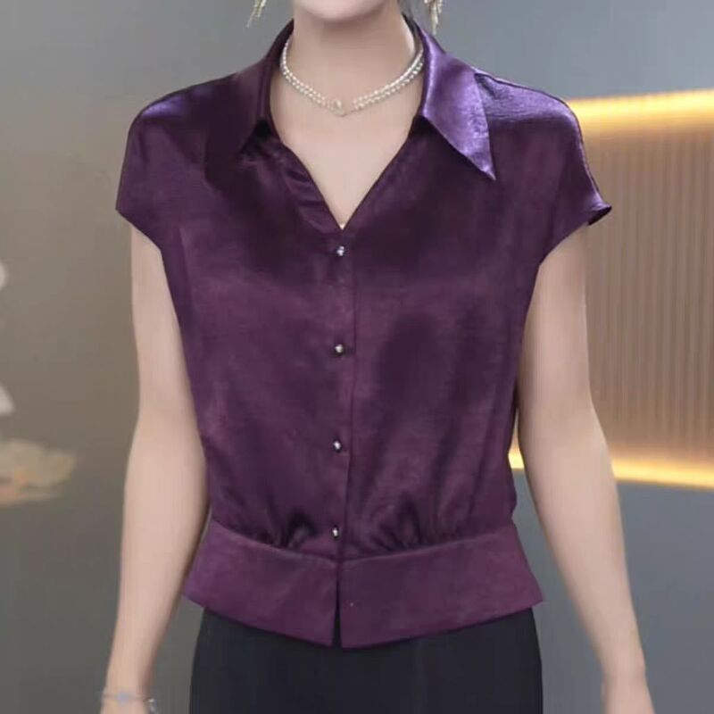 Summer New Style French Lapel Ice-Feel Shirt, Fashionable, Stylish, Slim-Fitting, Versatile, Age-Reducing, Breathable and Cool Women's Shirt