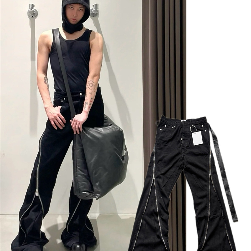 Ro Original Five-Star Ribbon Rotating Large Zipper Floor-Length Flared Jeans, Same Style as Jackson Wang, Trendy Unisex Long Pants